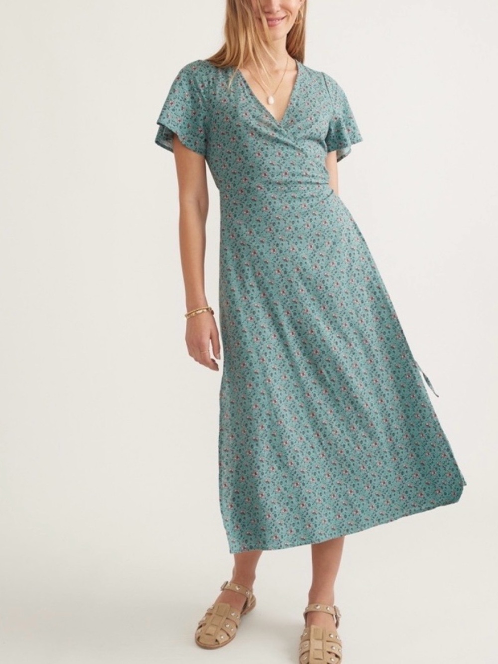 Marine Layer Women’s Emlyn Midi Wrap Dress Deep Sea Floral